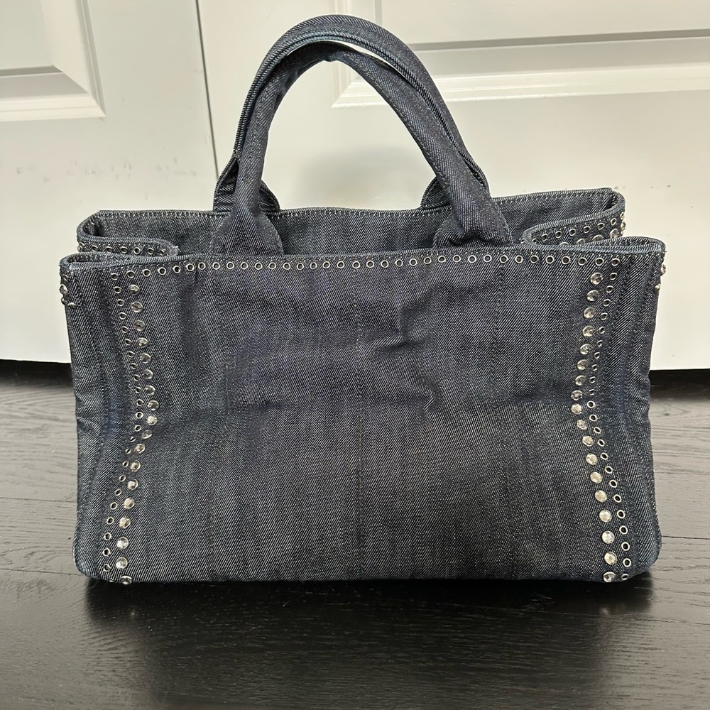 Prada Limited Edition Denim Studded Bag Tote Diaper Bag Beach - Picture 2 of 8